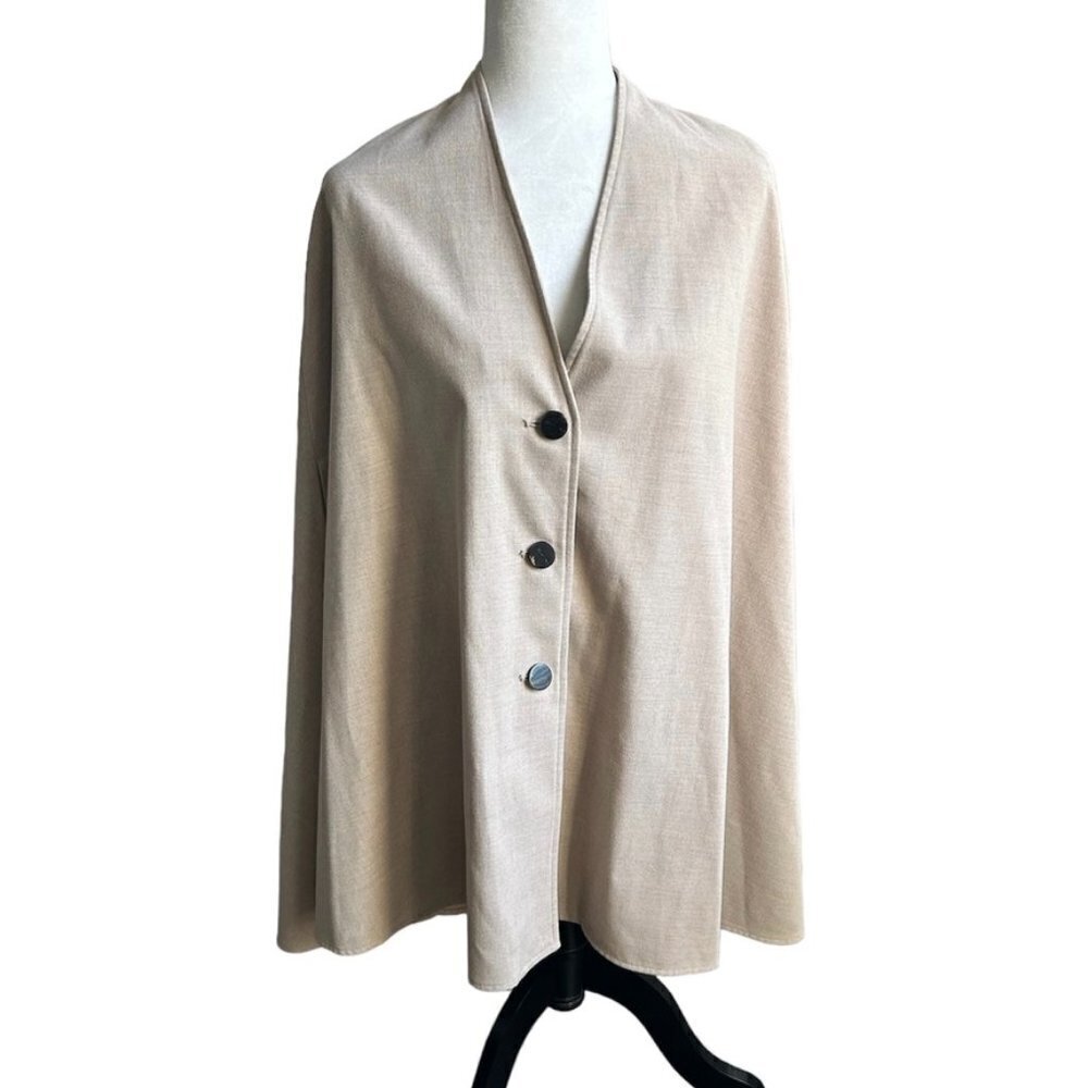 ZARA Lightweight Tan Fall Cape with Button Closure and Built In Scarf US XS